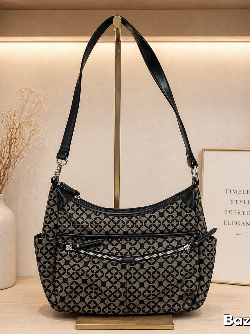 Rossetti Black And Brown Print Cross  Body / Handbag Convertible Strap  Hobo Bag